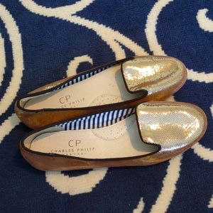 Charles Phillip like new gold loafers